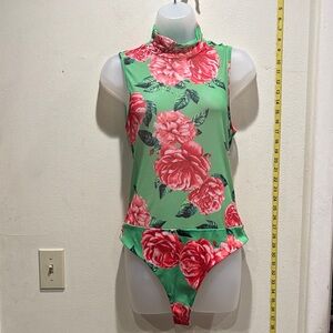 AFRM Vibrant Green and Red Floral Bodysuit